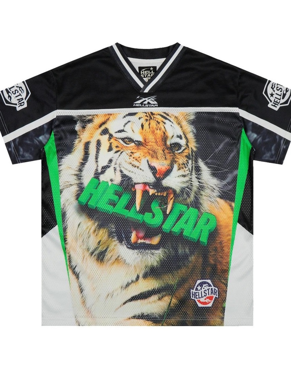 Hellstar Men's Palace No Bitin' Hockey Jersey Black & Green Tiger Graphic Jersey